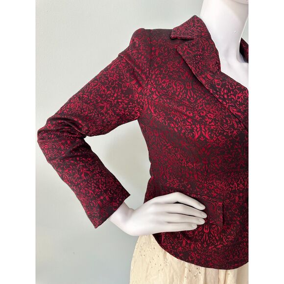 Vintage Y2k Apt. 9 Red and Black Damask Pattern Blazer Goth Suit Jacket size XS - Picture 10 of 11